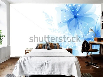 Custom papel DE parede gėlių, mėlyna gėlių miegamąjį kambarį TELEVIZIJOS sienos Reljefiniai tapetai papel DE parede