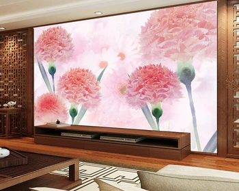 Custom rožinė tapetai, svajinga rožinių gvazdikų freskomis už kambarį, miegamąjį, TV sienos vandeniui Papel de parede Iškilumo