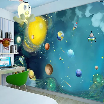 Custom Sienos Audiniu Foto Tapetai, 3D Animaciją, Rankomis Dažyti Visatos Planeta Vaikų Kambario, Miegamojo Apdaila Sienų Tapyba-Freskos