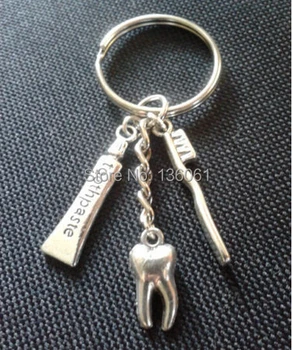 Dantų pasta&dantų šepetėlį&Dantų Key Chain Pakabukai Raktų Žiedas Senovinių Sidabro raktams, Telefono Automobilių Maišelį Key Chain Rankinės, Papuošalai 10VNT A256