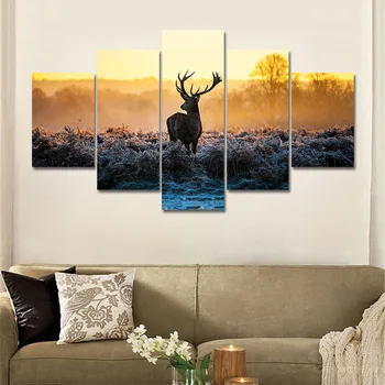 Deer Painting Wall Pictures for Living Room 5 Pieces Animal Wall Painting Art Picture Poster Home Decoration Canvas