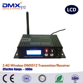 DHL Nemokamas Pristatymas DMX512 belaidžio 1pcs LCD Ekrano kabelis siųstuvas-imtuvas+7pcs mini imtuvas 2.4 GHz XLR etape Žaibo poveikis