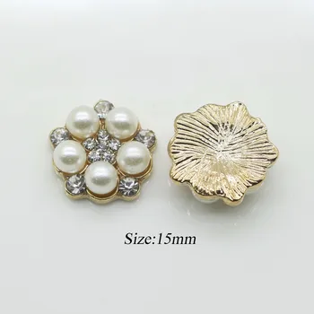 Didmeninė 50 vnt 15 mm mini gėlių centras mygtukai pearl embellishment rankų darbo gėlių ,butas atgal kalnų krištolas embellishment