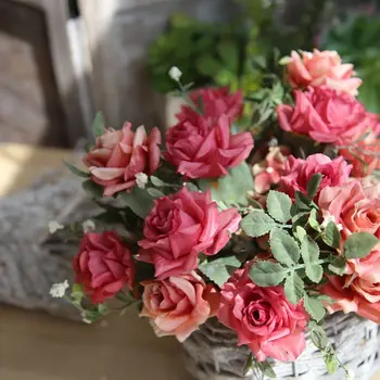 Dirbtinės Gėlės 5 Galvos Rožės Modeliavimas Gėlių Puokštė Vestuvių Namų Puošybai Fone, Gėlių Sienos, Stalo, Namų Dekoro