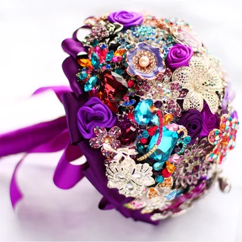 Elegantiška violetinė sagė puokštė Vestuvių Nuotaka Bridesmaid, Puokštės, rankų darbo krištolas, deimantas, turintis Gėlių Vestuvių reikmenys