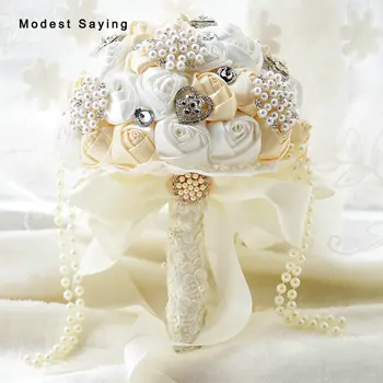 Elegantiškas Dirbtinių Kristalų Nėrinių Vestuvių Puokštės 2017 su Perlų Kutas Nuotakos Bridesmaid Valdos Puokštės bouquet de mariage