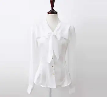 Elegantiškas Šilko Palaidinės Moterų Marškiniai, Moterų Palaidinė ilgomis Rankovėmis Lankas Palaidinės Ponios Office Marškiniai Plius Dydis Slim Moterų Palaidinė