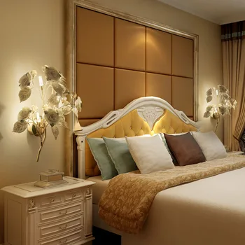 Europos stiliaus sienos lempos aukso LED naktiniai kambarį fone, sieniniai šviestuvai, miegamojo studijų koridoriaus lempos kristalų sienos lempos sconce