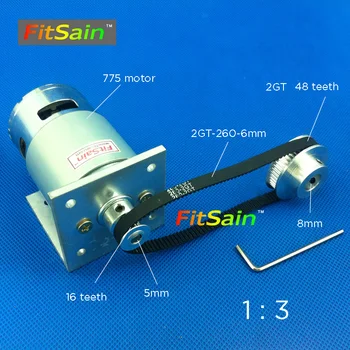 FitSain-DC24V 775 8000RPM 2GT 16 48 dantų aliuminio lydinio skriemulys, 1: 3 mažinimo santykis sinchroninio varantys centro skylę 5mm 8mm 10mm