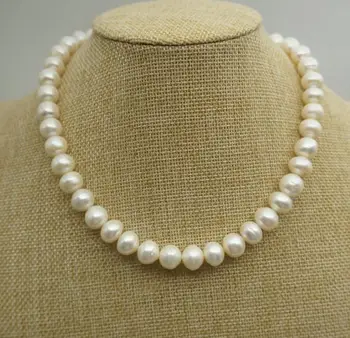 Gamtos Balta Perlų Papuošalai Rankų darbo, Nekilnojamojo Gėlavandenių Perlų Vėrinį 10-11mm 45cm Mados Motinos Juvelyriniai dirbiniai