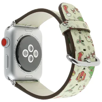 Gėlių, Gėlių PU Odos Juostos šiaurės Elnių Kalėdų Snaigės Žiūrėti Diržu, Apple Watch Watchbands Serijos 3 2 1 iWatch 42mm 38mm
