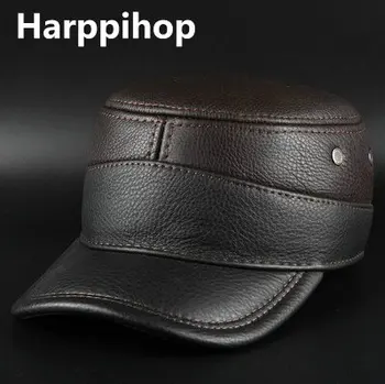 Harppihop Vyrų originali odinė beisbolo kepuraitę nauja žiemą šiltas nekilnojamojo karvės odos kepurės skrybėlės