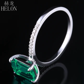 HELON Elgiamasi Smaragdas 6X8mm Smaragdas Iškirpti Deimantų Vestuvinis Žiedas Kietas 10K Baltasis Auksas Akmuo Sužadėtuvių Žiedas, Moterų Papuošalai
