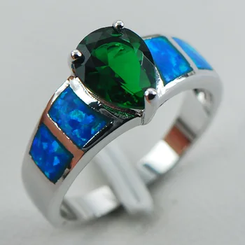 Imituojamas Smaragdas Blue Opal 925 Sterlingas Sidabro Žiedas Dydis 6 7 8 9 10 R1271