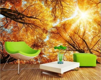 Individualizuotos fono paveikslėlį aukso lapai rudenį kraštovaizdžio TV foną, sienos tapetai gyvenamasis kambarys 19 Stiliaus 3D tapetai Beibehang