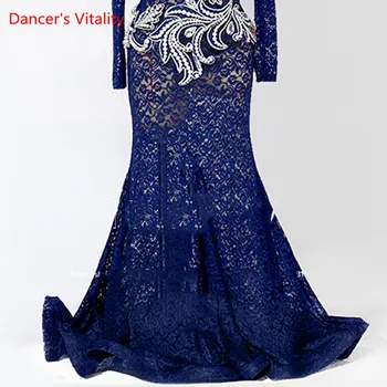 Išplėstinė pritaikymas Moterys/merginos Pilvo Šokio Kostiumas Etapo Rezultatus/Konkurencijos drabužius Deep Blue Lace Gown Konservatyvus Suknelė