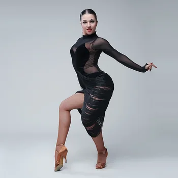 Juoda kutas lotynų suknelės šokiams Moterų lotynų šokių suknelė latino šokio kostiumai šokio rumba salsa tango