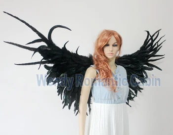 Juodas angelas sparnų demonas sparnus juoda didelės plunksnos angelas sparnų modelis podiumo, rodo rekvizitai cosplay studija, fotografijos prop