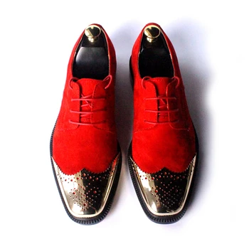 Karvės suede aukso galva puošia Europos ir Amerikos populiarus raudonajam vyrų batų vyrai suknelė bateliai