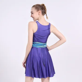 Karšto Naujas Violetinė Mėlyna Spliced Vasaros Rankovių Čiuožėjas Suknelės 3 Modeliai 3D, Apelsinų Plisuotos Virš Kelio Suknelė Plius Dydis
