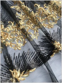 Karšto pardavimo Aukštos Kokybės juodos ir aukso spalvos Medžiaga, Gražus Afrikos Nėrinių Audinys Su Blizgančiais vestuvių suknelės