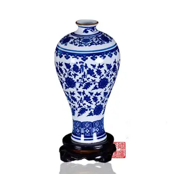 Kinijos mėlynos ir baltos spalvos porceliano keramikos vazos su čing qianlong ženklas