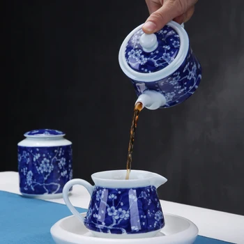 Kinijos Šešėlyje Mėlynos ir Baltos spalvos Porceliano Arbatinukas Kūrybinio Derliaus Ranka-dažytos Slyvų Keramikos Kung Fu Arbatos Rinkinys Virdulys Coffeepot Naujas