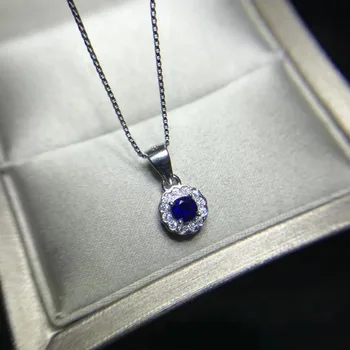 Klasikinio paprastas Nedidelis apvalus natūralus mėlynas safyras perlas pakabukas S925 sidabro Natūralus akmuo Pakabukas Karoliai moterys šalis papuošalai