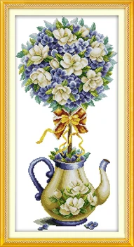 Magnolija arbatinukas gėlių dekoras tapybos skaičiuojami spausdinimo ant drobės DMC kinijos Kryželiu rinkiniai 11CT 14CT rankdarbiams siuvinėjimo Rinkinys