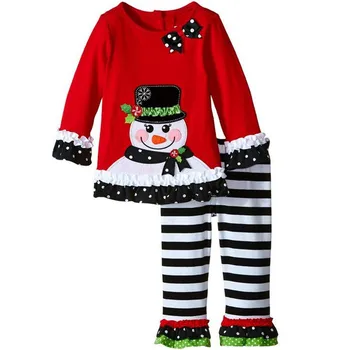 Malayu Kūdikių Naujų Rudens 2016 M. Europos ir Amerikos mergina Kalėdų drabužiai, animacinių filmų sniego marškinėliai + dryžuotas kelnes drabužiai