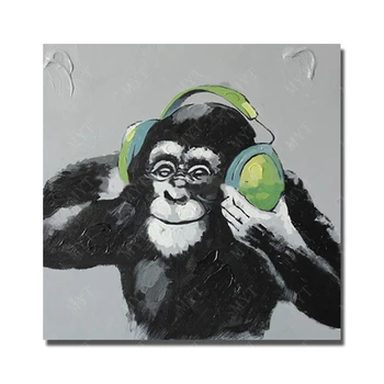 Mielas Beždžionė Klausytis Muzikos Sienos Nuotraukas Kambarį Dekoro Nr. Rėmais ir Su Įrėminti Naftos Tapyba ant Drobės, Sienos Menas