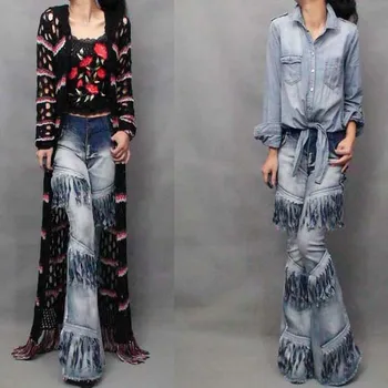 Moterų Cool Džinsai Europoje Stiliaus Sunkiųjų Nuplauti Džinsinio Audinio Kelnės Ponios Naujas Mados Kutai Slim Flare Kelnės Aukštu Juosmeniu Džinsai Komplektai