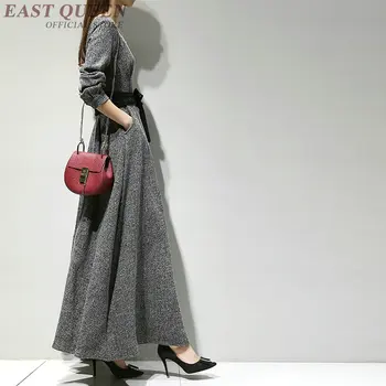 Moterų malonės ilga suknelė rudenį elegantiškas tunika kietas suknelė varčias žibintų rankovės o-kaklo bodycon kulkšnies ilgis suknelė DD316 F