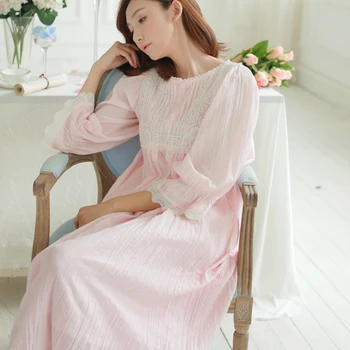 Moterų medvilnės sleepwear mados karališkosios senovinių nėrinių nightdress princesė pižamą lounge naktiniai drabužiai