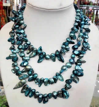 Moterų Papuošalai 50inch Karoliai 6-16MM Bright Blue Pearl Adata Baroko karoliai white pearl stud auskarai nekilnojamojo Gėlavandenių perlų