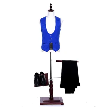 Mėlyna Gėlių Atvartas Single-breasted Vyrų Verslo Office Professional Nustatyti ir Vyrų Promenadzie Suknelė (Striukė + Kelnės + Liemenė) Custom