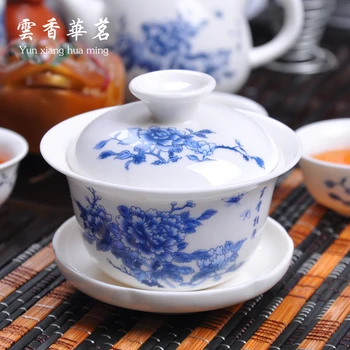 Mėlynos ir baltos spalvos porceliano porceliano rinkinys Kung Fu arbatos rinkinys keramikos arbatinukas arbatos dėklas medienos nustatyti arbatos lentelę