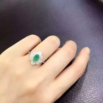 Natūralus žaliasis smaragdas Žiedas Natūralus akmuo žiedas 925 sterlingas sidabro madinga, prabangus, didelis Gėlės moterims, šaliai, Papuošalai