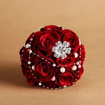 Nauja Raudona Rožė Vestuvių Pamergės Puokštė Žiedai su Perlais Nuotakos Vestuvių Gėlės Šalies Namų Reikmenys