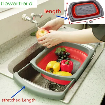 Naujas virtuvės įrankiai Reguliuojamas ilgis Nutekėjimo Krepšelį Išardomi Silikono Akių Colander Vaisių, Daržovių Plovimo Kiaurasamtis Namuose įrankiai