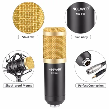 Neewer NW-800 Kondensatoriaus Mikrofonas ir NW-35 Žirkliniai Svirtimi XLR Laido ir Tvirtinimo Gnybtas ir NW-3 Pop Filtras Phantom Adapterio Rinkinys