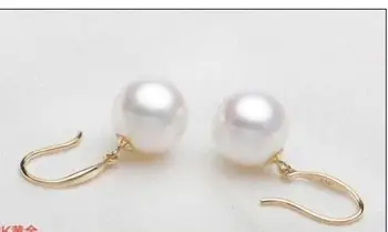 Nemokamas pristatymas 1 pora didžiulis AAA+10-11mm apvalus pietų jūros balto perlo auskaru 14 aukso