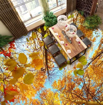 Nemokamas Pristatymas 3D stereo Rudenį medžių mediena, grindų dažymas, virtuvė, gyvenamasis kambarys, lipnios dėvėti grindys, tapetai, freskos