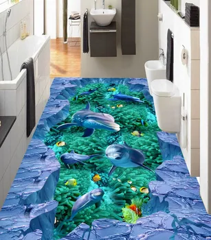 Nemokamas Pristatymas Sea World Dolphin Vonios kambarys, Virtuvė Takas 3D, neslidžia dėvėti lipnios Grindys, tapetai, freskos