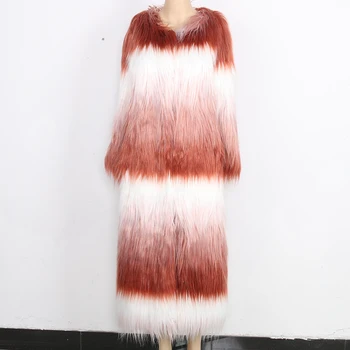 Nerazzurri Dirbtiniais Kailių Paltai Moterims, O-Kaklo Palaipsniui Color Extra Long Shaggy Furry Netikrą Mongolijos Avių Kailio Paltas Plius Dydis 5l 6xl