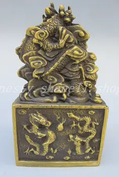 Parengti Kinijos Žalvario Fengshui Devyni Drakonai Kamuolys Antspaudas Stamper Skulptūra