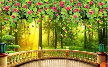 Pasirinktinius nuotraukų 3d tapetai, neaustiniai freskos Žalią medį vynmedžių gėlės graži ekrano užsklanda 3d sienų freskomis tapetai už kambarį