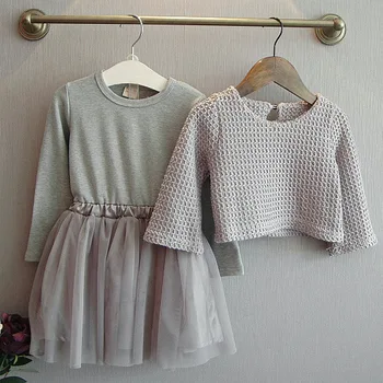 Pavasarį ir rudenį korėjos mergaičių suknelės dėvėti 2017 naujas ilgomis rankovėmis megztiniai viršūnes+ suknelė dviejų dalių rinkiniai