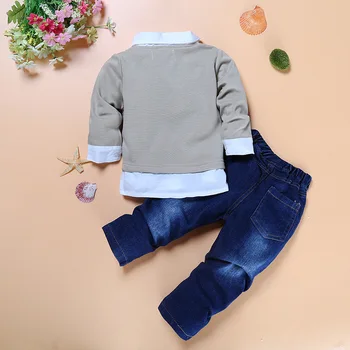 Pavasarį ir Rudenį kūdikių berniukų boutique šalies drabužių 2vnt/komplektas vaikams džentelmenas peteliškę netikrą 2vnt marškinėliai+gražus džinsai nemokamas pristatymas