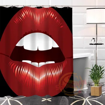 Populiarus raudonų lūpų Audinio Moderni Dušo Užuolaidos Užsakymą Poliesteris vonios kambarys Su Kabliais, Užuolaidos Naują atvykimo